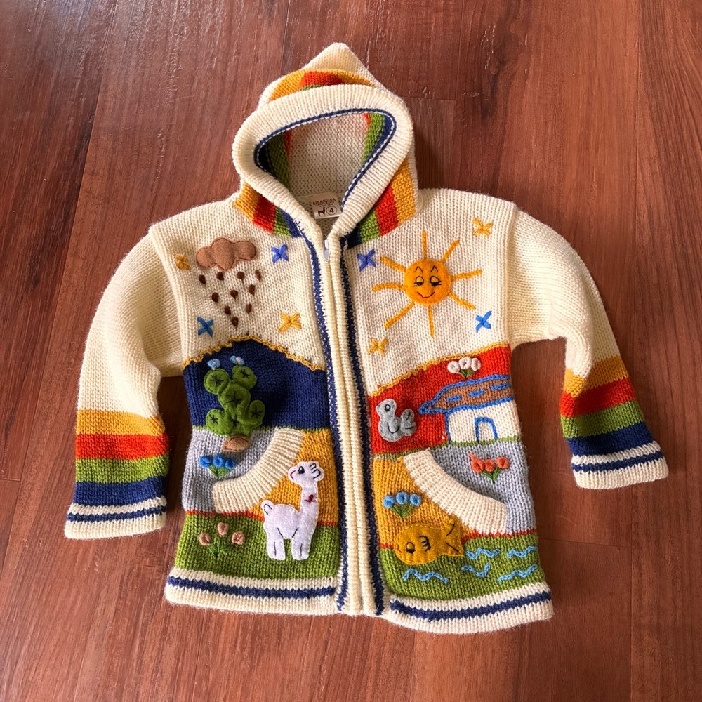 Sisandia Handicrafts Alpaca wool 3D handknit kids sweater - 4T
